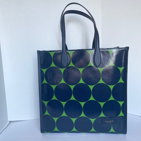 Kate Spade Gotham Extra Large Tote Joy Dot Canvas Blue Polka Dot Leather Trim - Picture 4 of 15